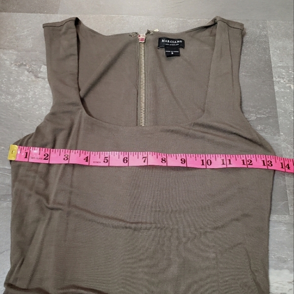 Marciano Los Angeles ruched sleeveless midi dress. Olive Green. Size S. - Picture 6 of 10